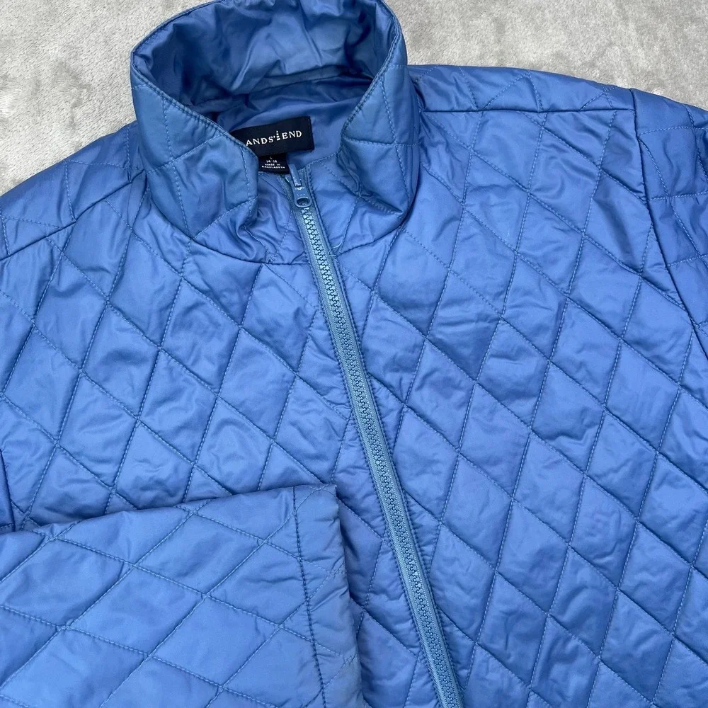 Lands End Quilted Full Zip Jacket Womens Large Blue Thermolite Puffer - Picture 10 of 14